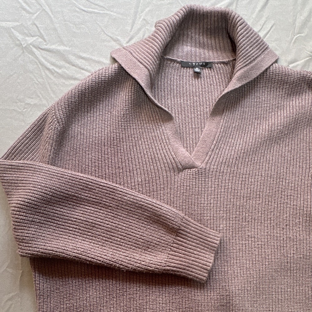 Cyrus Women's V-Neck Cable Knit Pullover Sweater XL Gray